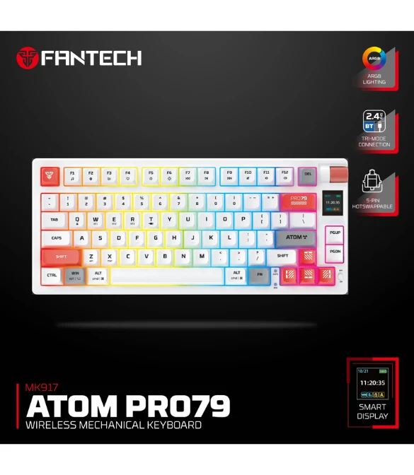 FANTECH MK917 ATOM PRO79 WIRELESS MECHANICAL GAMING KEYBOARD White - RED SWITCH