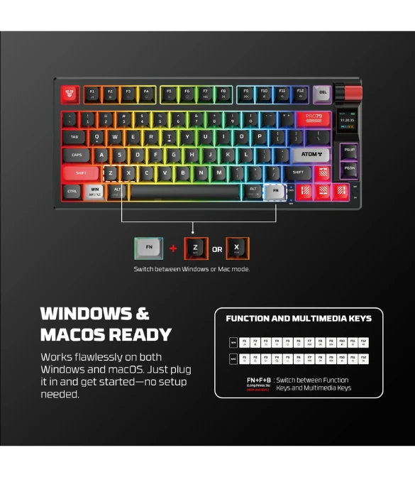 FANTECH MK917 ATOM PRO79 WIRELESS MECHANICAL GAMING KEYBOARD White - BLUE SWITCH