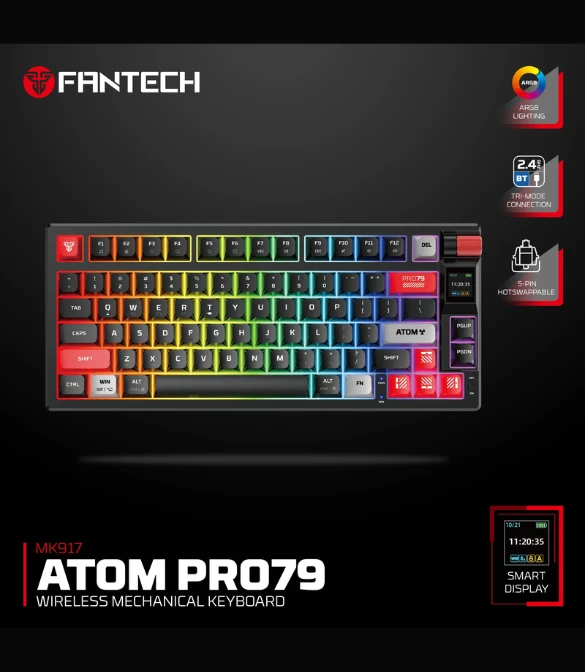 FANTECH MK917 ATOM PRO79 WIRELESS MECHANICAL GAMING KEYBOARD BLACK - RED SWITCH