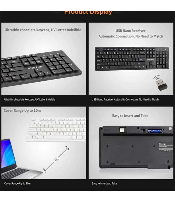 MeeTion MT-WK841 Slim 2.4G Wireless Computer Keyboard -White