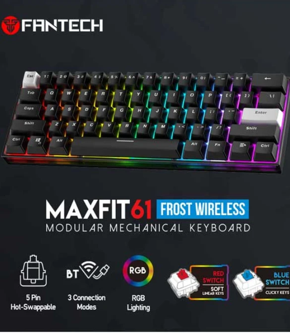 Fantech Max Fit 61 Frost Wireless - Black ( Blue Switch)