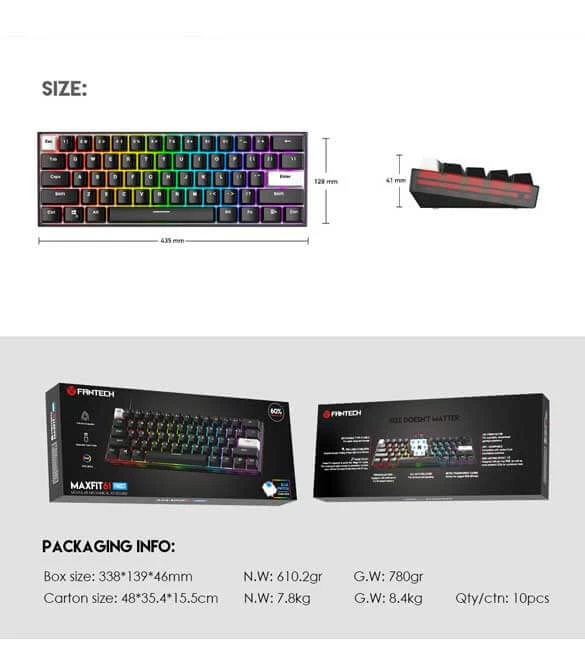 Fantech Max Fit 61 Frost Wireless - Black ( Blue Switch)