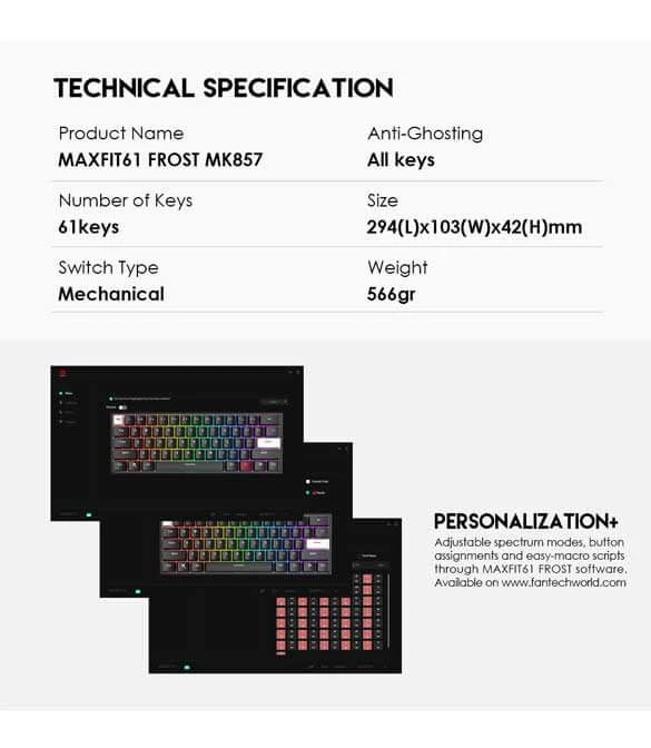 Fantech Max Fit 61 Frost Wireless - Black ( Blue Switch)