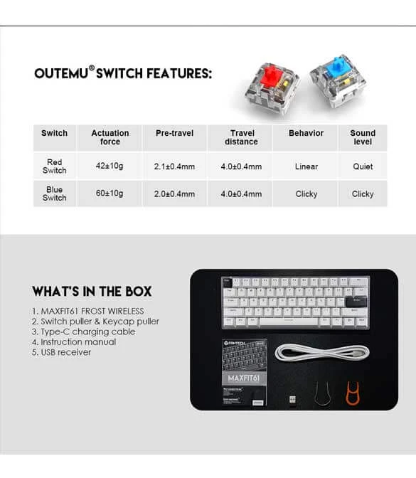 Fantech Max Fit 61 Frost Wireless - Black ( Blue Switch)