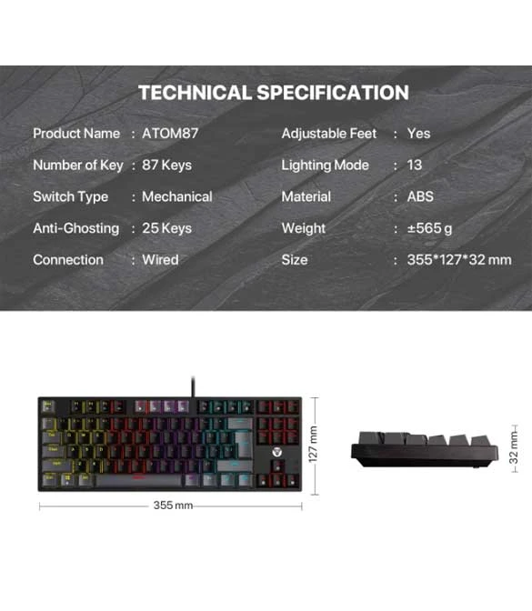 Fantech ATOM TKL MK876V2 Black - Blue Switch