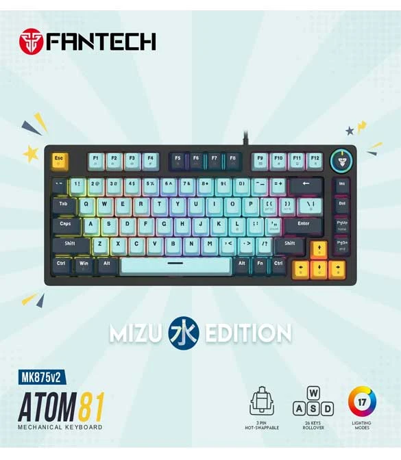 Fantech MK875V2 ATOM 81 RGB Mechanical Gaming Keyboard MIZU EDITION Sky Blue