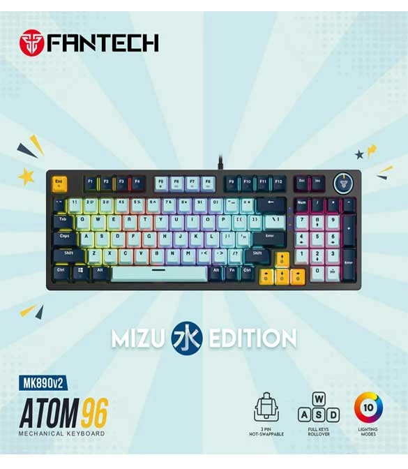 Fantech ATOM96 mk890v2 Mechanical Gaming Keyboard – Mizu Series Sky Blue