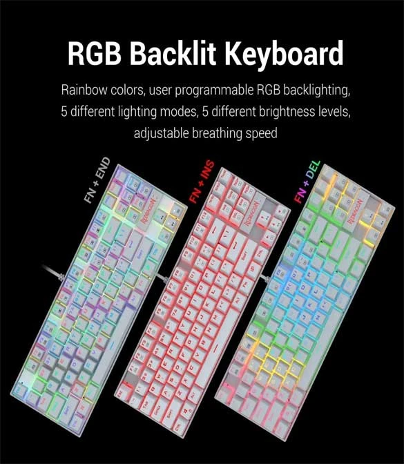 REDRAGON K552-RGB-2 Wired TKL 75% Mechanical White Gaming Keyboard Arabic -WHITE