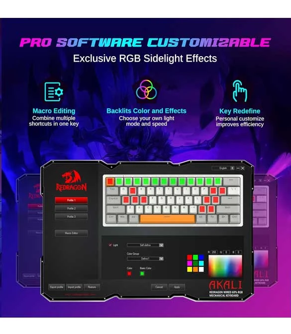 Redragon Akali K642-RGB 60% Hot-Swappable