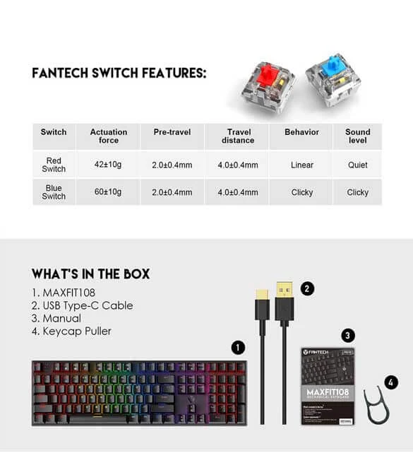 Fantech MaxFit 108 Black - Red Switch