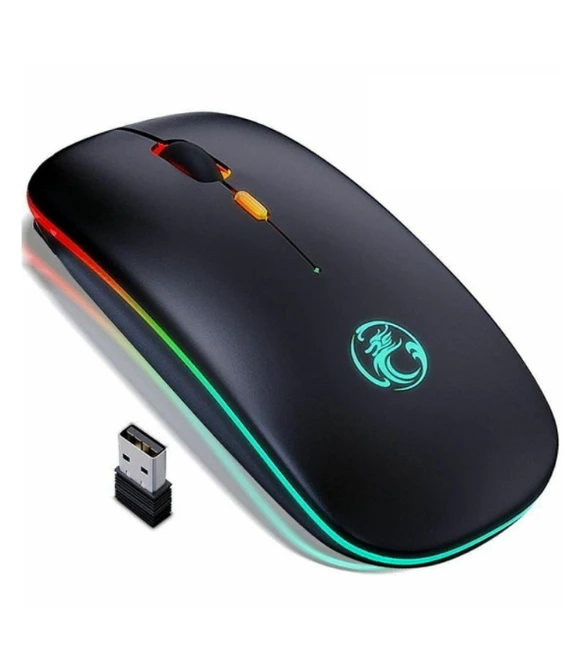 IMICE E-1300 Rechargeable Bluetooth Mute Luminous Wireless Mouse - Black