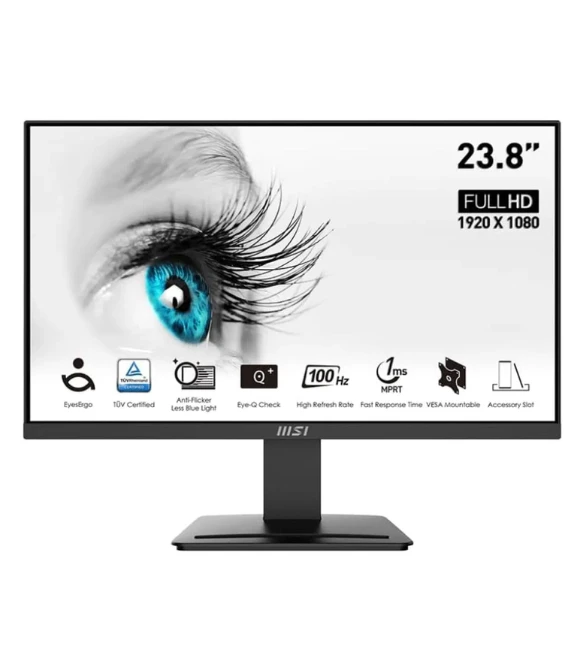 MSI PRO MP2412, 24", 1920 x 1080 (FHD), FreeSync, 100Hz, TUV Certified Eyesight Protection, 1ms, VESA Mountable, HDMI™ & Display Port (1.2a) Black