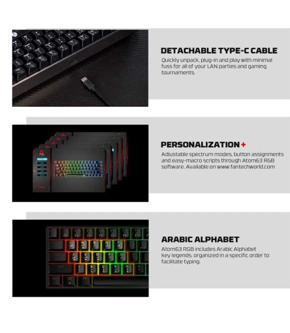 Fantech White Atom63 MK859c Mechanical Gaming Keyboard & Mouse Arabic/English