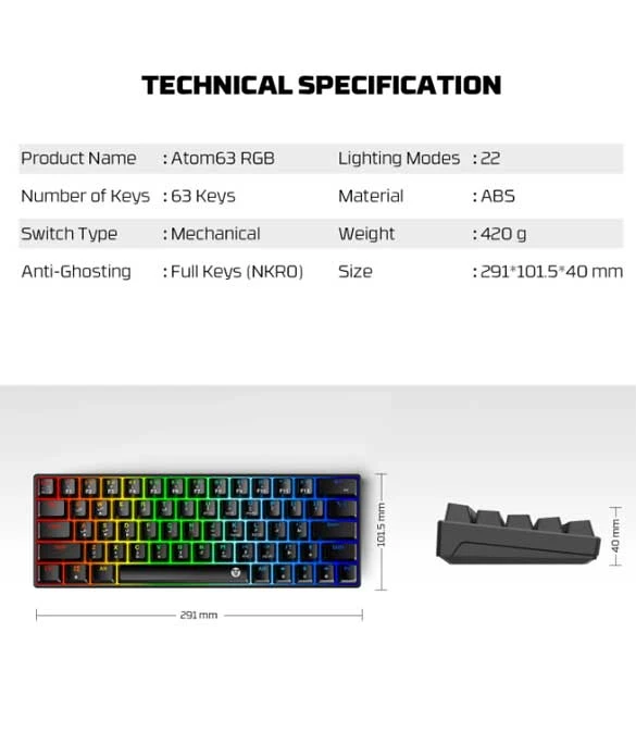 Fantech White Atom63 MK859c Mechanical Gaming Keyboard & Mouse Arabic/English