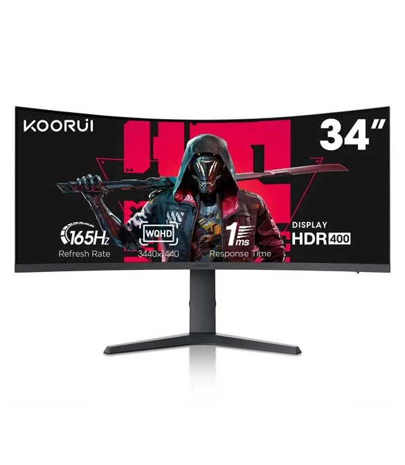 Koorui 34E6UC 34 Inch Ultrawide Curved Gaming Monitor 144HZ 165HZ, 1MS, 1000R, WQHD 3440×1440 Adjustable Stand