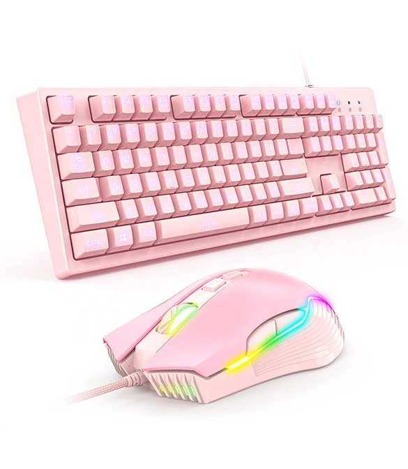 Onikuma Gaming Keyboard & Mouse Set - Pink