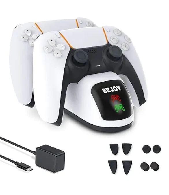BEJOY Fast Controller Charging Station for PS5 DualSense Controller with Thumb Grips and Trigger Extenders