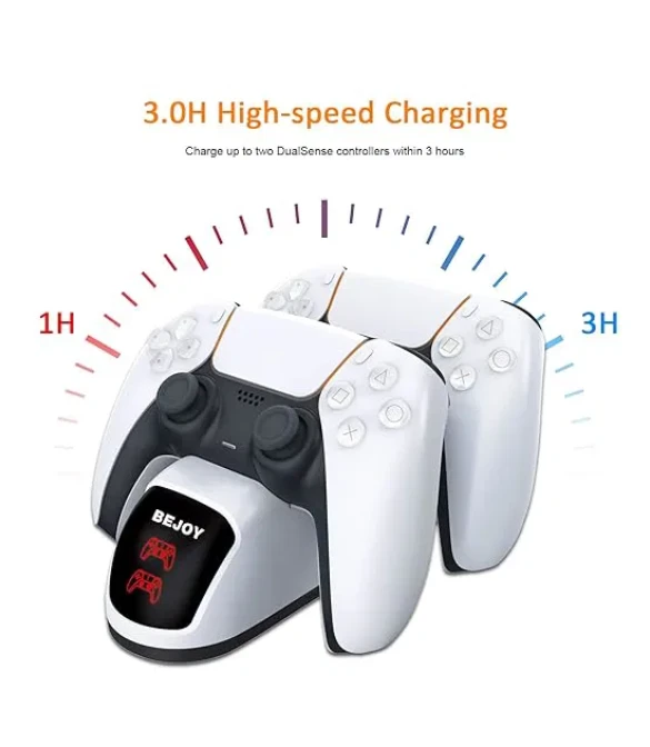 BEJOY Fast Controller Charging Station for PS5 DualSense Controller with Thumb Grips and Trigger Extenders