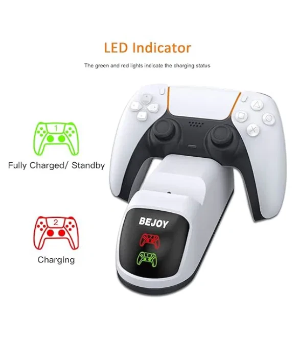 BEJOY Fast Controller Charging Station for PS5 DualSense Controller with Thumb Grips and Trigger Extenders