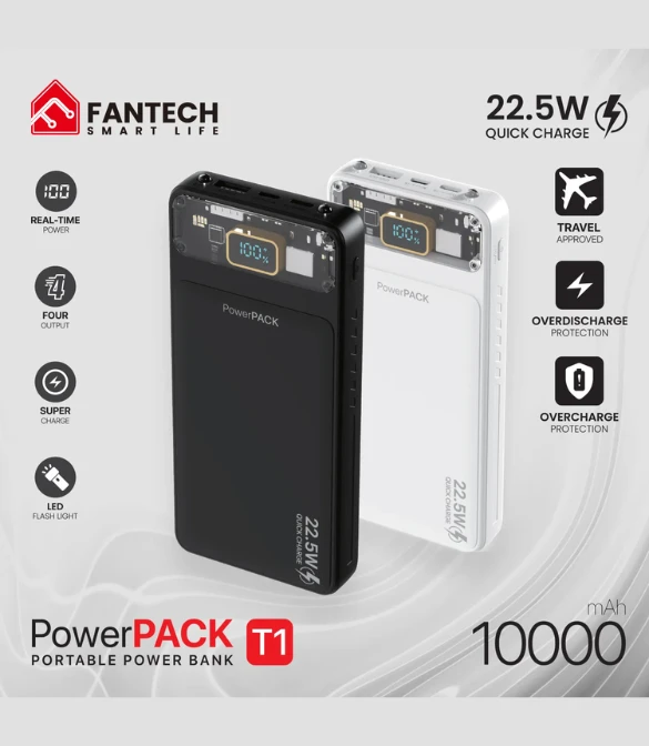 Fantech Powerbank 10000 mAh Mini with Fast Charging 22.5W – T1 - WHITE