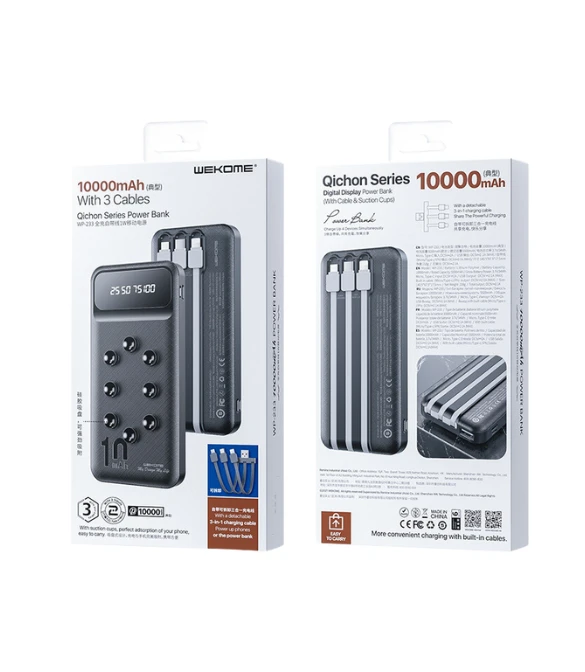 Wekome 3-in-1 10000mAh Digital Display Power Bank (Black)
