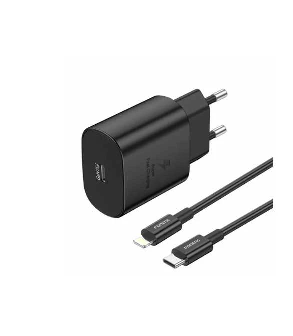 FONENG Black EU51 USB-C GaN Charger (25W) With Type-C to Lightning Cable