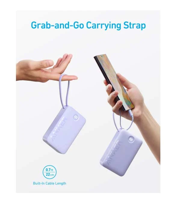 Anker Power Bank (20,000mAh, 22.5W, Built-In USB-C Cable) A1647HV1 - Violet