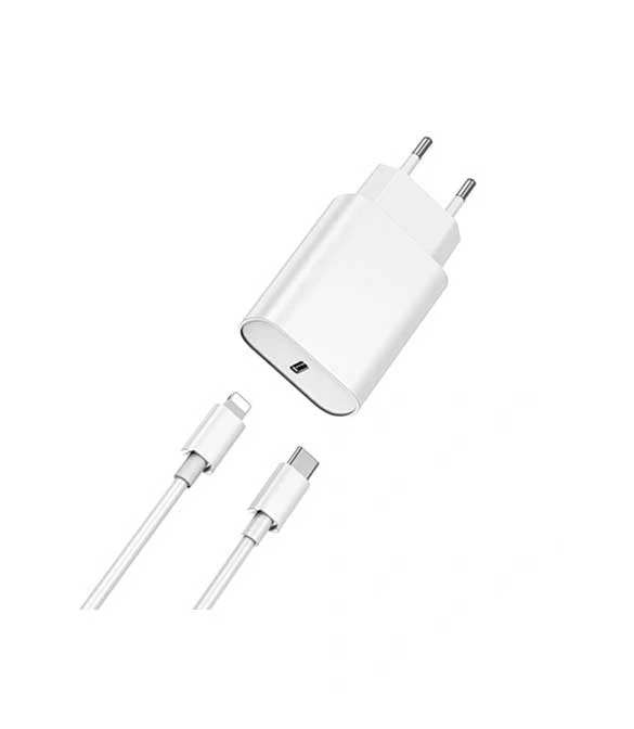 WIWU White 20W PD Fast Charger, EU Plug + Cable  WI-U001