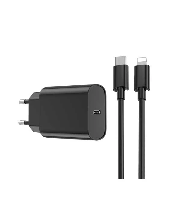 WIWU Black 20W PD Fast Charger, EU Plug + Cable  WI-U001