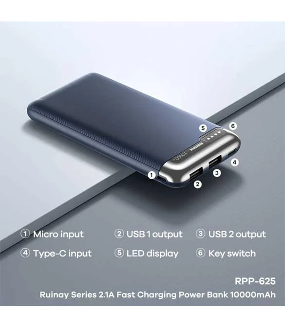 Remax RPP-625 10000mAh Power Bank - Blue