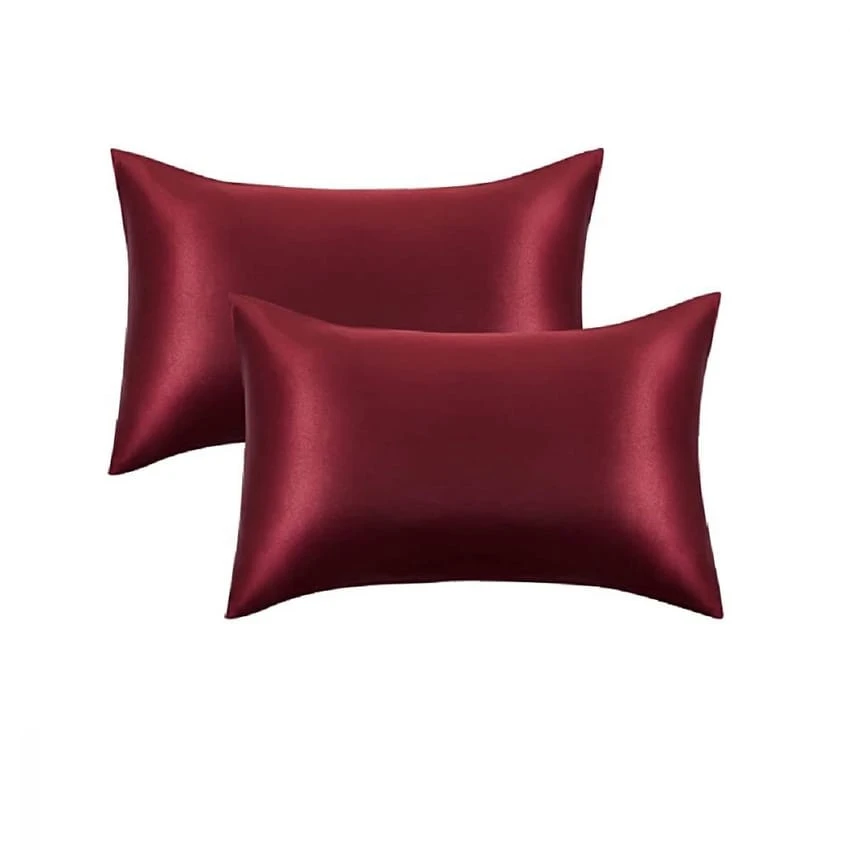 Bedsure Queen Size Satin Pillow case Set of 2 - Burgundy Silk Pillow Cases for Hair and Skin