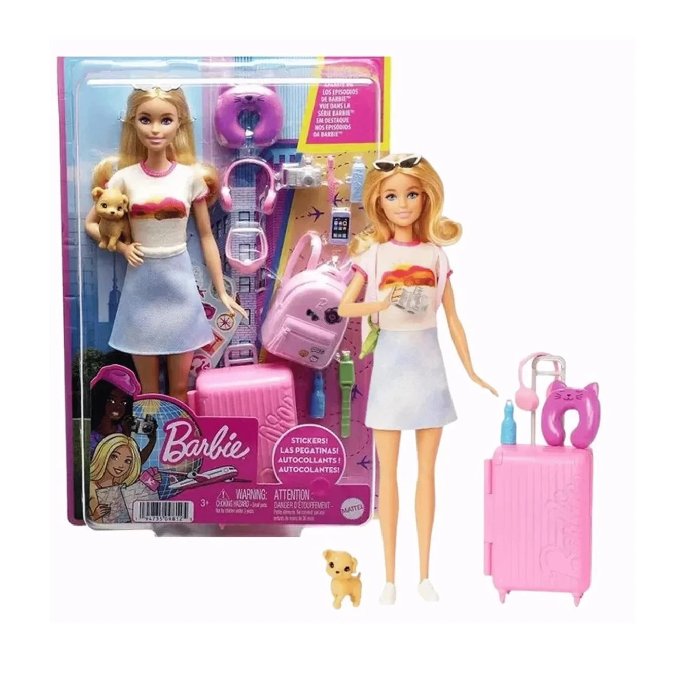 Barbie Doll And Accessories, Travel Set With Puppy