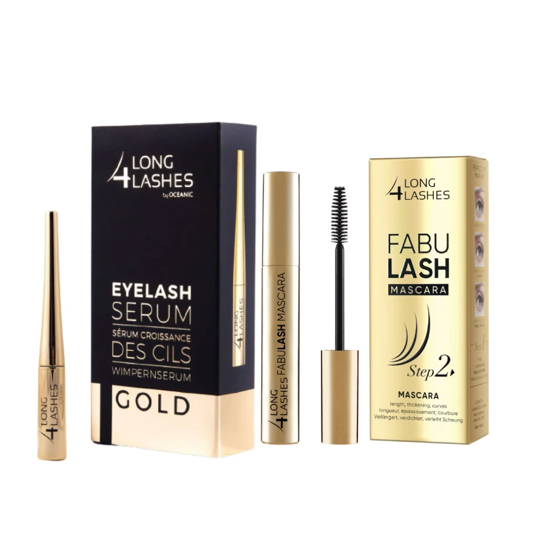 Long4Lashes سيروم الرموش الذهبي 4 مل +  ماسكارا فابولاش الخطوة 2