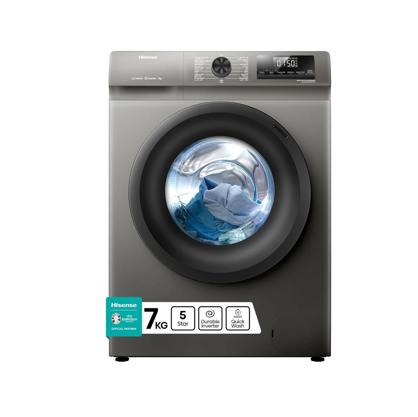 HISENSE	Washing Machine-7KG 1200 RPM 15 Programs A+++ Silver WFQP7012T/P