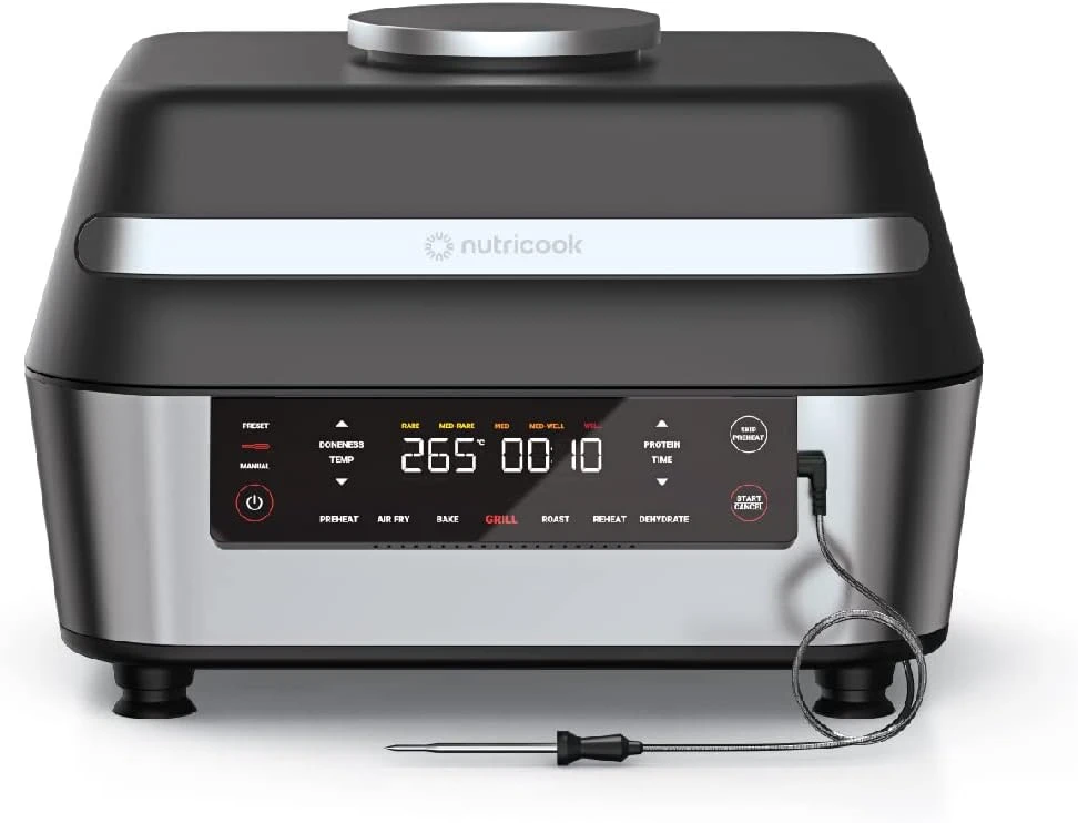 شواية كهربائية داخلية ذكية من Nutricook XL بسعة 8.5 لتر - أسود وفضي