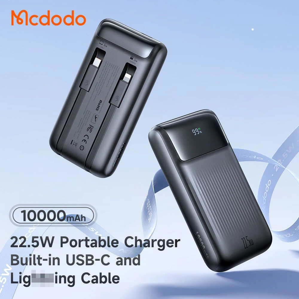 Mcdodo 10000mAh 33W Power Bank with Built in Cables Digital Display - Black