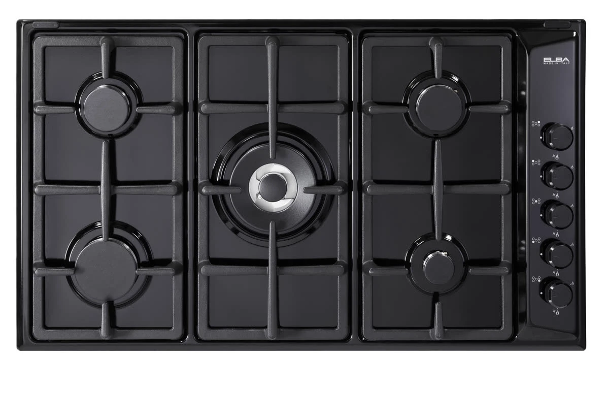 Elba Gas Hob Built-In 5 Burners 90 cm Black Cast Iron Grid