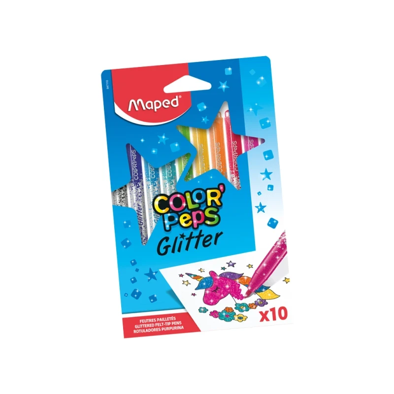 Maped Glitter Felt Tips Pens, 10 Pieces