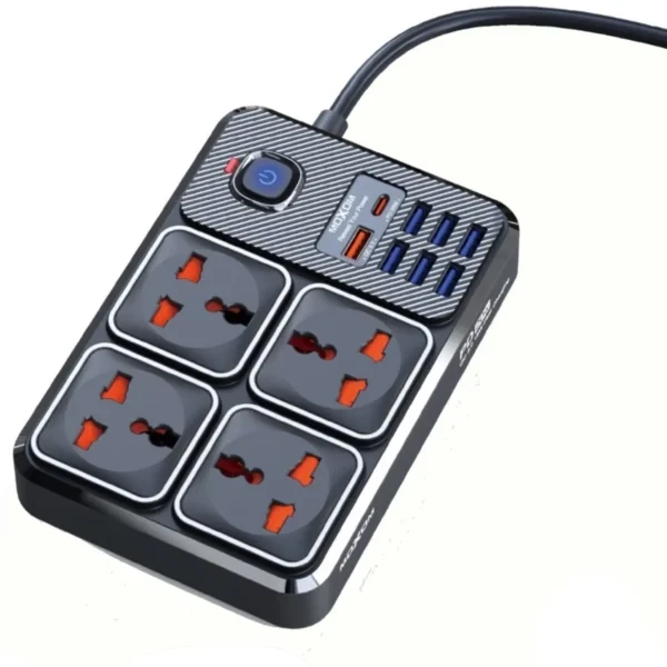 Moxom MX-ST17 12 في 1 PD قطاع الطاقة مع 4 مقبس ، 7 USB ، 1 نوع C PD والتحكم الرئيسي الرئيسي للأجهزة المتعددة 20W 2 متر - أسود
