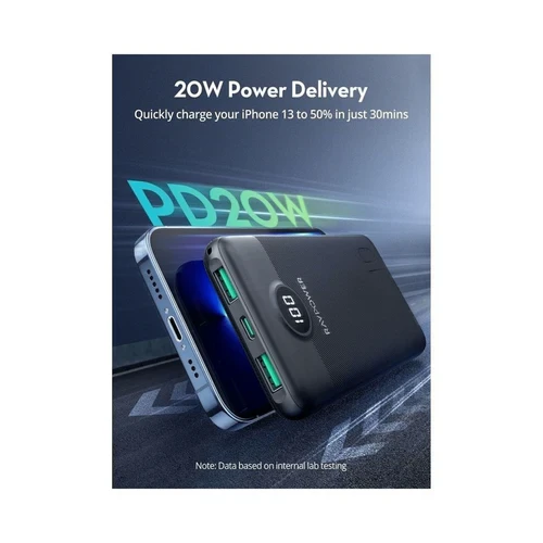 RAVPOWER 10000mAh 20W 3-Port Power Bank