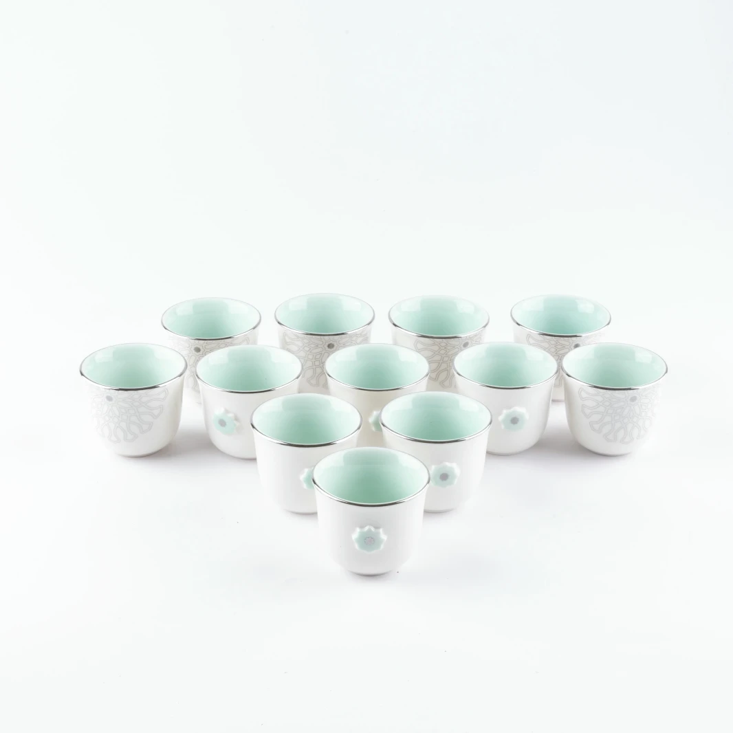 طقم قهوة عربية 12 قطعة من عسلة - Teal  Silver