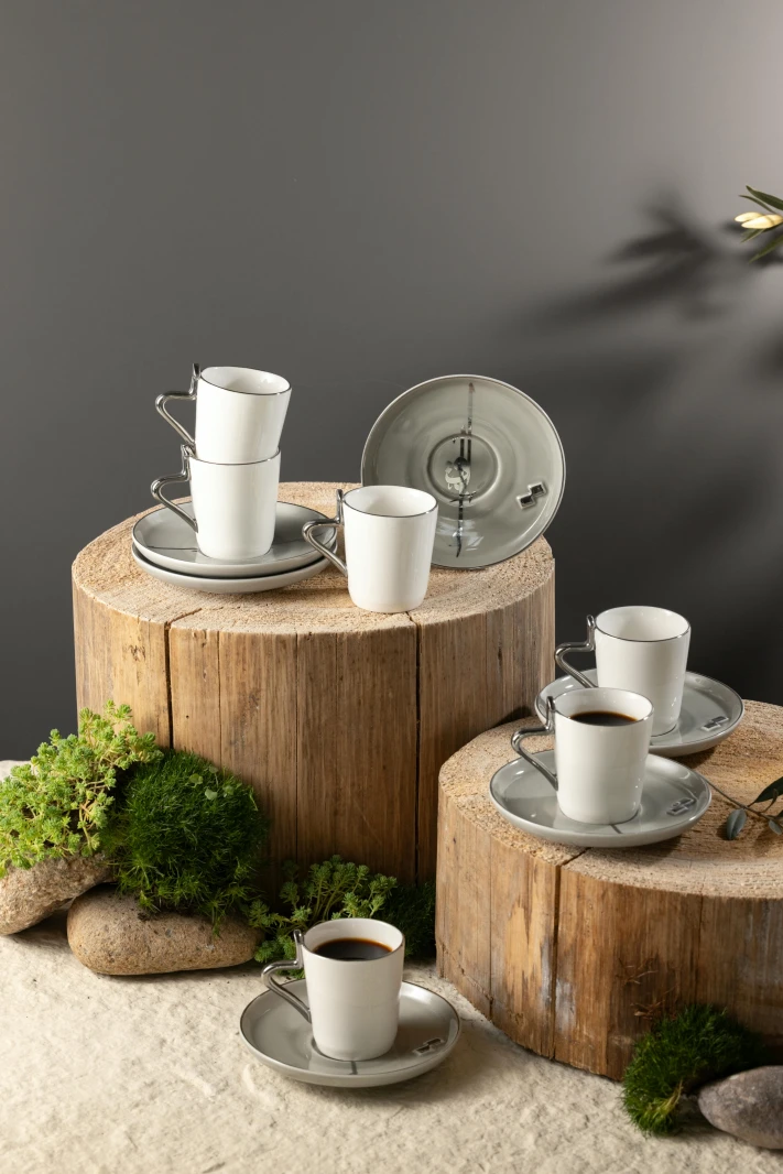 Turkish Coffee Set 12 Pcs From Liqaa - Grey + Silver