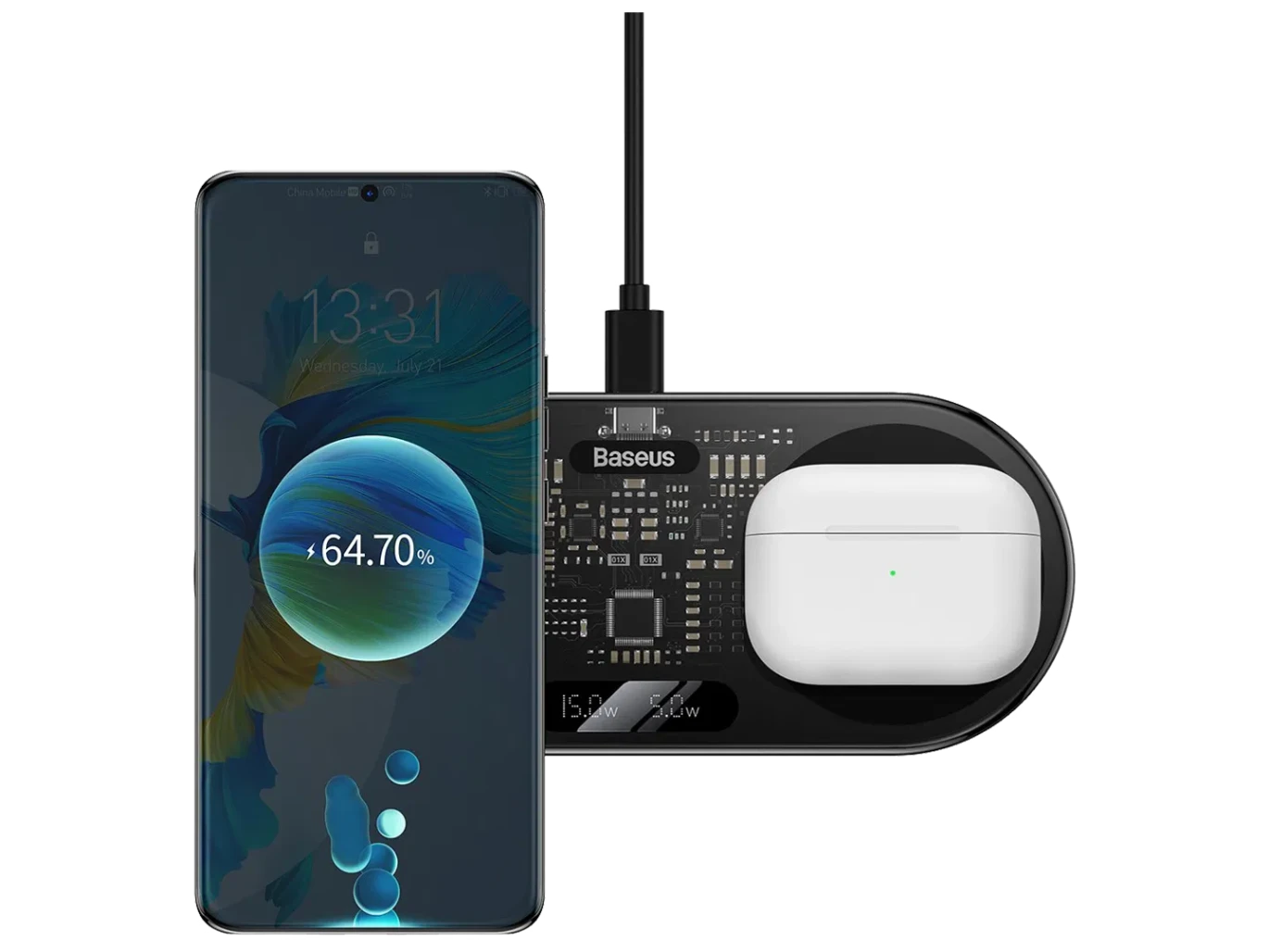 Baseus Digital LED Display 2 in 1 Wireless Charger 20W