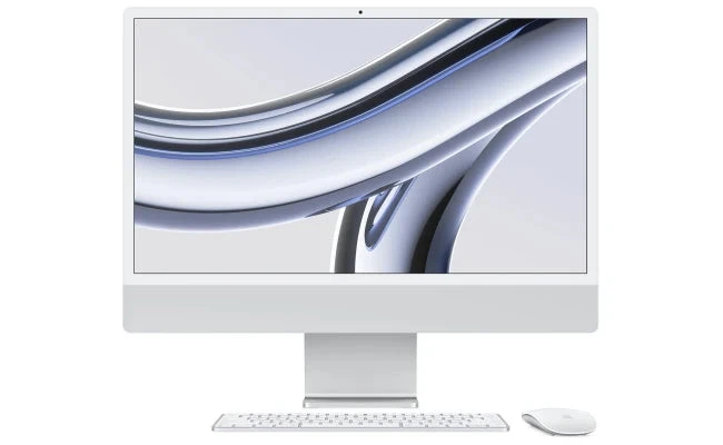 Apple iMac All-In-One (موديل 2021) بمعالج Apple M1 بثمانية أنوية CPU وثمانية أنوية GPU، سعة تخزين 256 جيجابايت وذاكرة RAM 8 جيجابايت، مع شاشة Retina مقاس 24 إنش بدقة 4.5K – اللون فضي