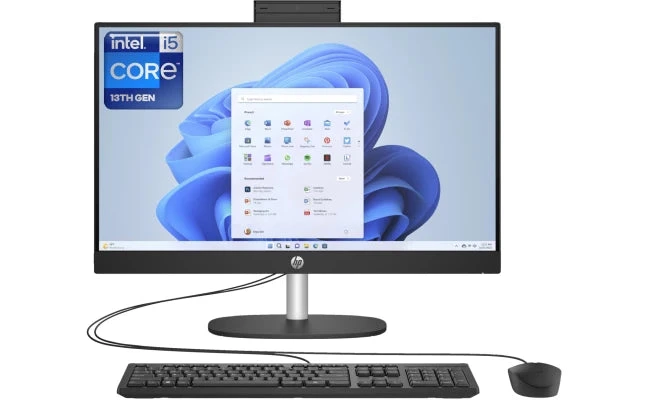 جهاز HP All-in-One 24-cr0026ne (موديل 2023) بمعالج إنتل Core i5 الجيل 13 بعدد 10 أنوية، وشاشة 24 إنش IPS Full HD تغطي 99% من sRGB – اللون أسود