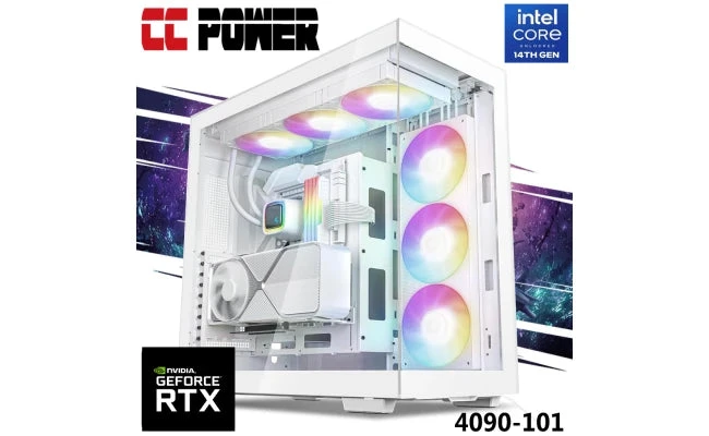 معالج إنتل Core i9 الجيل 14 فئة K-Series بعدد 24 نواة، مع كرت شاشة Nvidia RTX 4090 سعة 24 جيجابايت وتبريد مائي (Liquid Cooler)