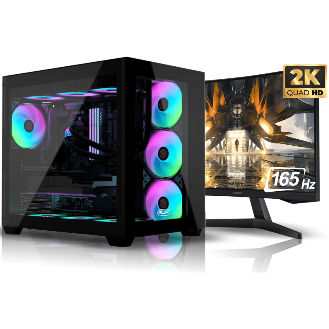 تجميعة أنيقة - معالج إنتل Core i7-12700 وكرت شاشة RTX 4080 سعة 16 جيجابايت وذاكرة RAM 16 جيجابايت DDR4 مع شاشة ألعاب بدقة 2K QHD
