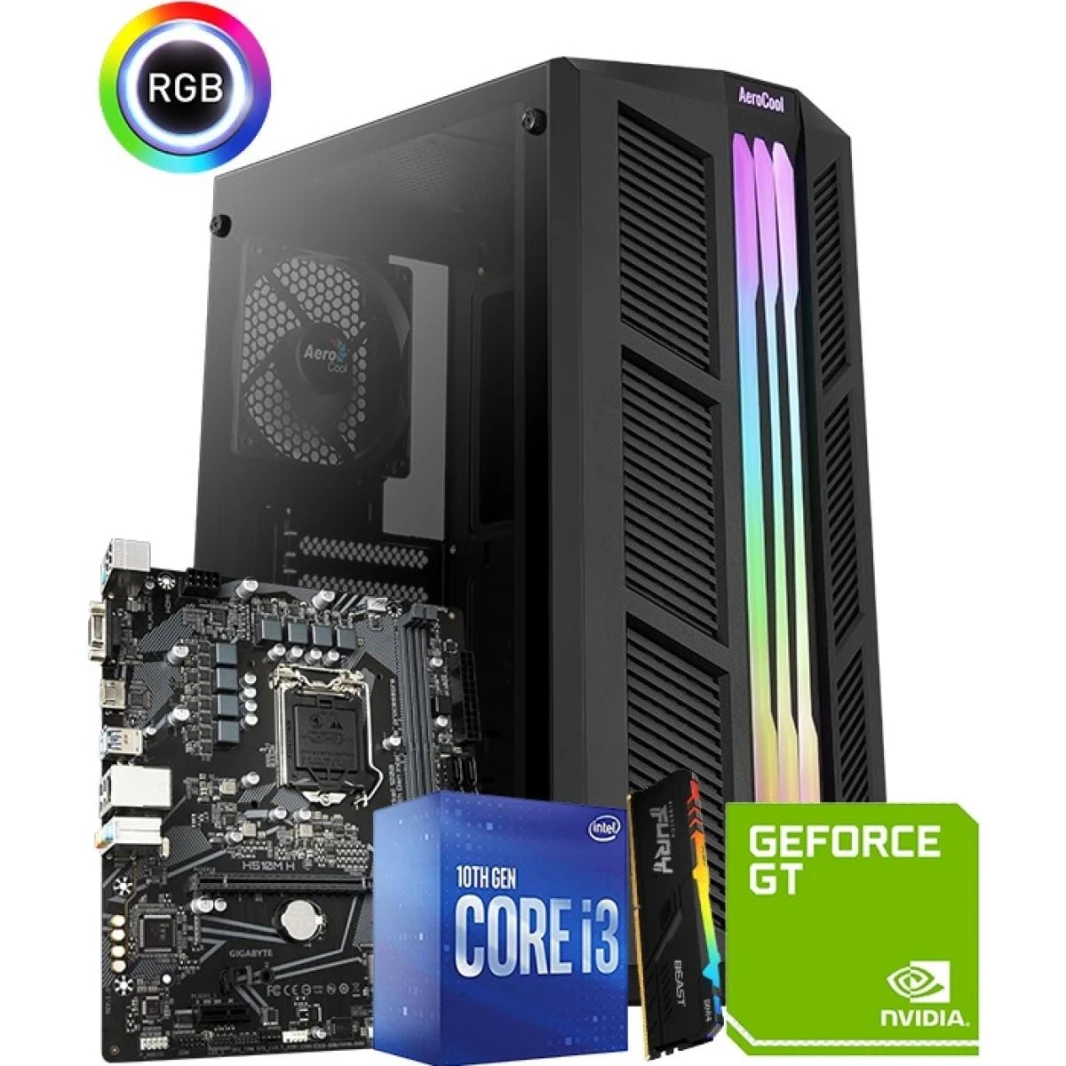تجميعة مخصصة - معالج إنتل Core i3-10100F وكرت شاشة GT 1030 سعة 2 جيجابايت وذاكرة RAM 8 جيجابايت