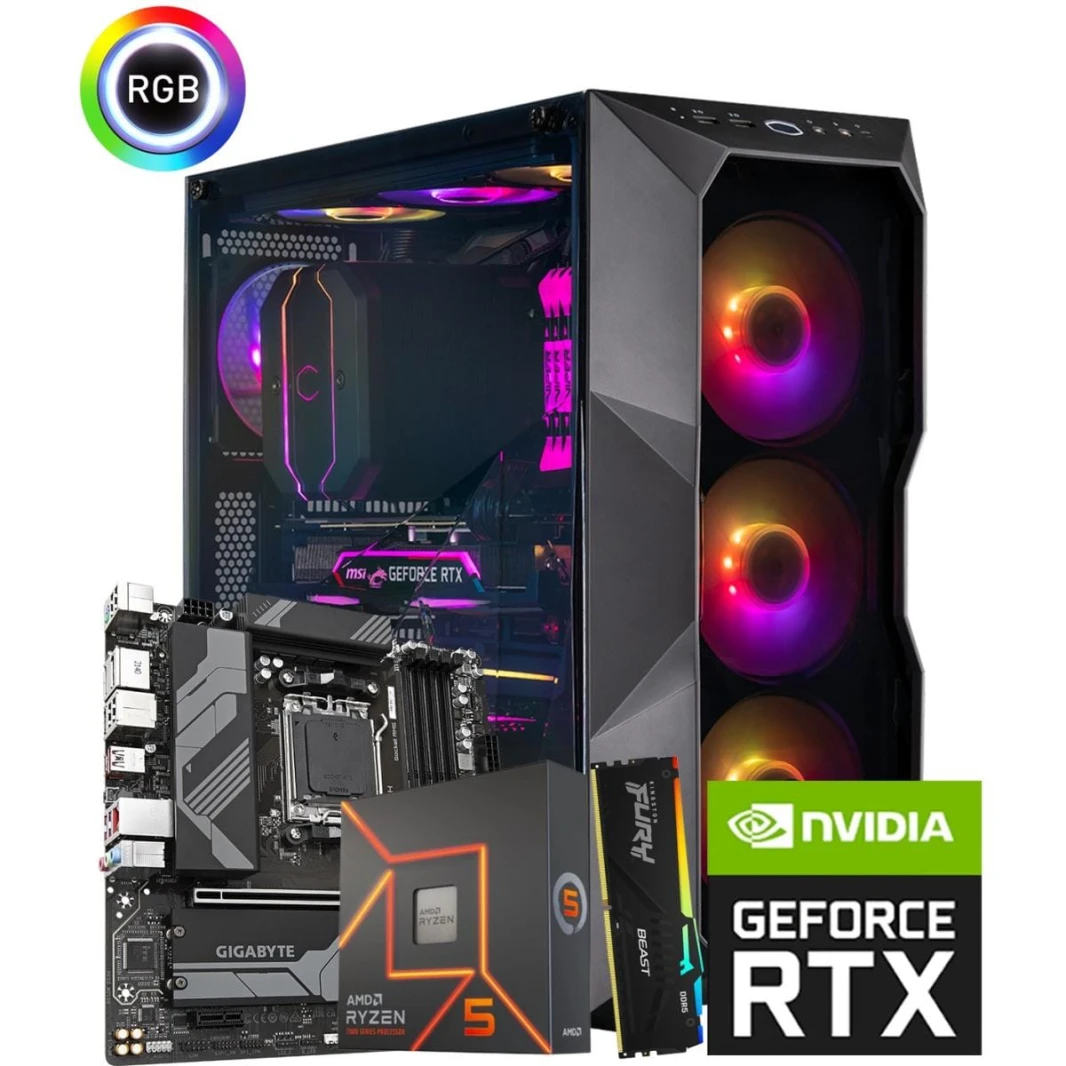 تجميعة مخصصة - معالج AMD Ryzen 5 7600X وكرت شاشة RTX 4070 Ti سعة 12 جيجابايت وذاكرة RAM 16 جيجابايت
