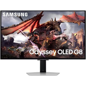 شاشة سامسونج أوديسي OLED G8 مقاس 32 بوصة (G80SD) 4K UHD ذكية 240 هرتز 0.03 مللي ثانية HDR10 متوافقة مع G-Sync شاشة خالية من الوهج مركز ألعاب بتصميم معدني أنيق - أسود